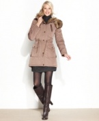 Bundle up in this chic hooded parka from Laundry. Faux-fur lining and trim keeps you snug as you brave the elements.