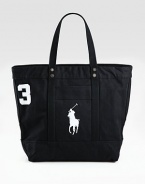 A sporty reincarnation of the iconic polo shirt, this twill cotton tote is adorned with an applied 3 and Ralph Lauren's Big Pony.Zip closureTwo webbed handlesExterior patch pocketApplied twill 3 at the sideAccenting metal grommets at the handles and sidesRoomy interiorReinforced flat bottomCotton canvas14W x 12H x 6DImported