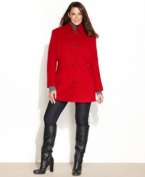 Calvin Klein's classic plus size coat features a streamlined single-breasted look with chic contrast-color buttons. The perfect layer for a chilly night out!