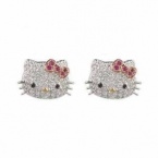 Hello Kitty Silver Plated Crystal Stud Earrings with Pink Bow