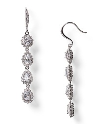 Nadri 4 framed cubic zirconia drop earrings. Cubic zirconium crystal drop earrings with four framed crystals and hook backings for pierced ears. 3.02 ct. t.w.