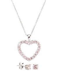 Perfectly precocious. Pretty pink cubic zirconia stud earrings (1/2 ct. t.w.) complement a lovely heart pendant necklace in this sweet, sentimental children's jewelry set from CRISLU. Crafted in platinum over sterling silver. Approximate length (necklace): 13 inches + 1-1/2 inch extender. Approximate drop (pendant): 5/8 inch. Approximate diameter: 4 mm.