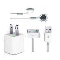 Apple iPod Bundle: Original USB Power Adapter (Wall Charger) + Original Earphones (Headphones) W/Mic + Original USB Cable Adapter for IPod/Iphone/Ipad