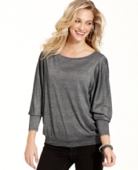 Cha Cha Vente's metallic-knit top features a dolman-sleeve silhouette for a relaxed look that stays on-trend.