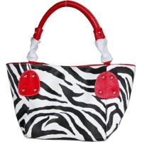 Red Large Vicky Zebra Print Faux Leather Satchel Bag Handbag Purse