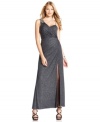 Xscape finishes this glittery petite gown with a gorgeous jeweled shoulder.