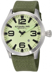 Stuhrling Original Men's 141B.331D5 Aviator Tuskegee Skylancer Swiss Quartz Date Green Canvas Strap Watch