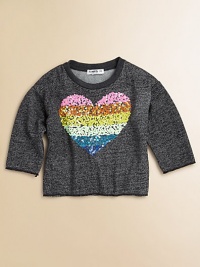 An everyday sweatshirt is embellished with a colorful, sequin heart for a pulse-racing pullover.CrewneckThree-quarter sleevesPullover style80% cotton/20% polyesterHand washImported