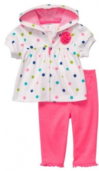 Carters Polka Dot Hooded Zip Up Cardigan Set PINK 18 Mo