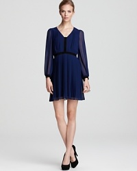 Pretty pintucks and pleats lend soft texture to a chiffon ABS by Allen Schwartz dress.