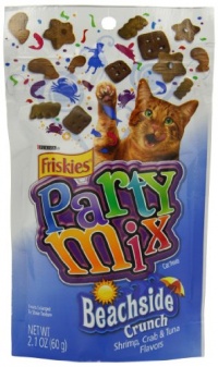 Friskies Party Mix, Beachside Crunch Cat Treats, Shrimp, Crab & Tuna Flavors, 2.1-Ounce Pouches (Pack of 10)