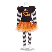 Bonnie Jean Girls Cat Boo Halloween Tutu Dress Outfit Set, Black , 4