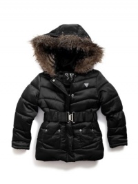 GUESS Kids Girls Little Girl Quilted Parka With Faux-Fur, BLACK (4)