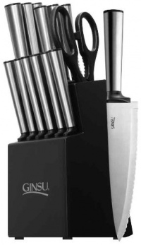 Ginsu 05253 Koden Series Serrated Stainless Steel Ever Sharp 14-Piece Block Cutlery Set, Black