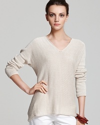 Lightweight linen meets slouchy-cool in this Vince sweater that features a double v neckline and comfy, oversize fit.