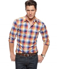 Pop in some plaid for a casually preppy look with this shirt from BOSS ORANGE.