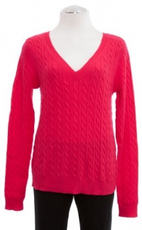 Aqua Coral Pink Cashmere Crew Neck Long Sleeve Cable Knit Sweater Large