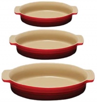 Le Creuset Stoneware Classic Oval Dish, Cherry, Set of 3