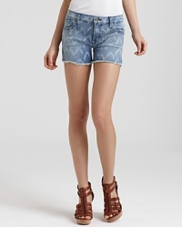 7 For All Mankind Shorts - Carlie Cut Off Denim Shorts in Laser Ikat