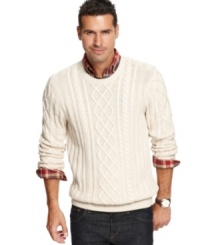 Paired with your favorite plaid, this chunky cable sweater from Tasso Elba provides perfect cold-weather style.