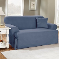 Sure Fit 139727269B_S-BSTN Duck Solid T-Cushion Sofa Slipcover, Bluestone