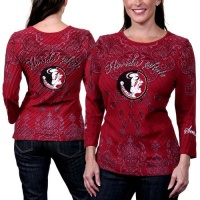 NCAA Florida State Seminoles (FSU) Ladies Allover Three Quarter Sleeve Rhinestone T-Shirt - Garnet (Medium)