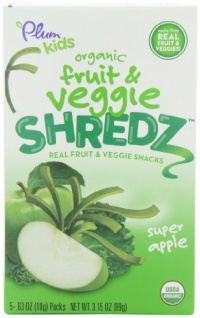 Plum Kids Organic Fruit and Veggie Shredz, Super Apple, 5-Count (Pack of 8)