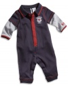 GUESS Kids Boys Newborn Two-Fer Collared Long-Sleeve Cov, NAVY (6/9M)