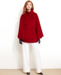 Turn up the volume with Ellen Tracy's wool-blend cape. A sash belt adds definition at the waist for a totally chic look.