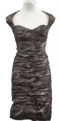 Nicole Miller Clay Metallic Grey Tiered Cocktail Dress 10