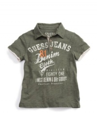 GUESS Kids Boys Polo Shirt with Distressed Screen, DUSTY GREEN (8/10)