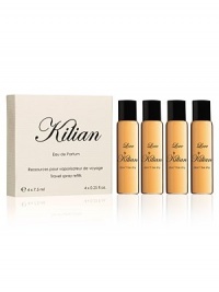 An inspiration from the Marshmallow. A pure sensual treat. A travel spray for men and women. A magnetic object, literally. A monolith engraved with the Achilles' shield, signature of L'Oeuvre noire collection. As always, the travel spray is refillable to travel with your favorite Kilian fragrance. A set with 4 refills, 0.25 oz. each. 