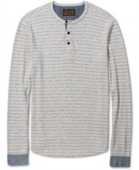 For that laid-back look, slip on the stripes of this three-button henley shirt from Lucky Brand Jeans.