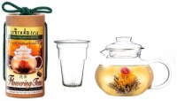 Primula Flowering Tea Set with 40-Ounce Pot, Clear