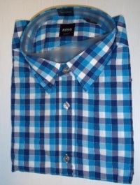 Hugo Boss Mens Ronny LS Dress Shirt Large Slim Fit Woven Blue Checkered