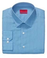 Cut a crisp, clean silhouette with this streamlined striped shirt from Alfani.