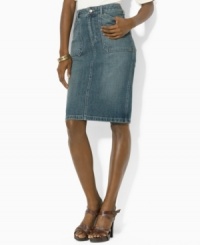 Lauren Jeans Co.'s luxe cotton twill skirt is tailored in a sleek, straight silhouette with a hint of stretch and a classic five-pocket design for timeless femininity. (Clearance)