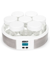 A quicker, healthier, cost-saving way to make yogurt at home. In just 8 to 12 hours, this smart tool will revolutionize the way your kitchen works by dishing out delicious, fresh yogurt with a lower sugar content. With 7 dishwasher-safe glass jars, you can add in your favorite fruits and create new flavors. 1-year warranty. Model DSY007CM.