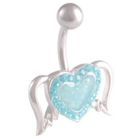 14 Gauge (1.6mm), 3/8Inch (10mm) [ Wing Heart ] [ Aquamarine ] Ferido cute new belly rings navel bar piercing Swarovski crystal long surgical steel unique button earrings AWHJ - Pierced Jewellery Body Piercing Jewelry