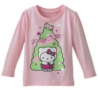 Hello Kitty Glitter Graphic Holiday Tee - Toddler Girls Pink HK Christmas Tree Top (3T)