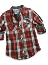 GUESS Kids Boys Big Boy Long-Sleeve Carver Plaid Shirt, PLAID (8/10)