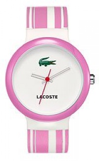 Lacoste GOA White Dial Pink and White Polyurethane Strap Unisex Watch 2010540