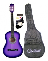 38 PURPLE Acoustic Guitar Starter Package, Guitar, Gig Bag, Strap, Pitch Pipe & DirectlyCheap(TM) Translucent Blue Medium Guitar Pick