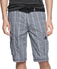 Cool checks. The neutral plaid of these cargo shorts from DKNY give them the versatility to compliment a t-shirt or dress down a polo.