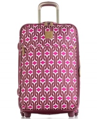 The missing link to perfect travel. Bold and bright, the chain pattern on this jet-setter puts a lock on travel savvy and smart style, standing out at terminals and always putting a fashionable foot forward. A spacious and durable design, along with endless interior features that guarantee easy packing and wrinkle-free arrivals, connects the dots from destination A to Z.