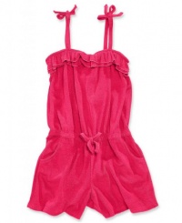 Pink Platinum Girls Swim Coverup Terry Cloth Romper - Fuchsia (Size 5/6)