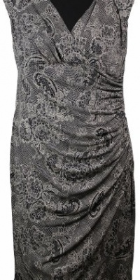 London Times Women's Lace Print Jersey Dress 14W Black/Ivory