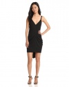 BCBGMAXAZRIA Women's Terrianne Deep V-Neck Draped Dress, Black, Small