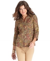 Jones New York Signature's chic shirt stays crisp, thanks to 100% cotton. It offers a traditional touch with a paisley print in autumnal hues, too! (Clearance)