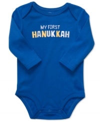 He'll be shining bright in celebration of the holiday in this My First Hanukkah bodysuit from Carter's.